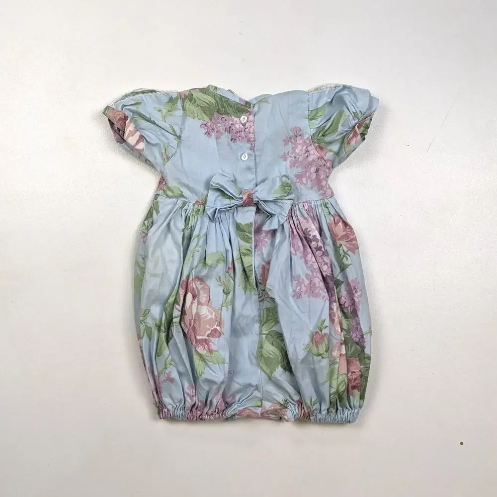 Vintage Bubble Romper Baby Girls Size 12m Three Blind Mice Blue Floral Spring